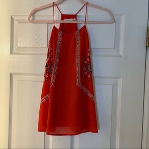 Blu Pepper Orange Aztec Embroidered Chiffon Tank